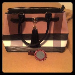 pink striped handbag
